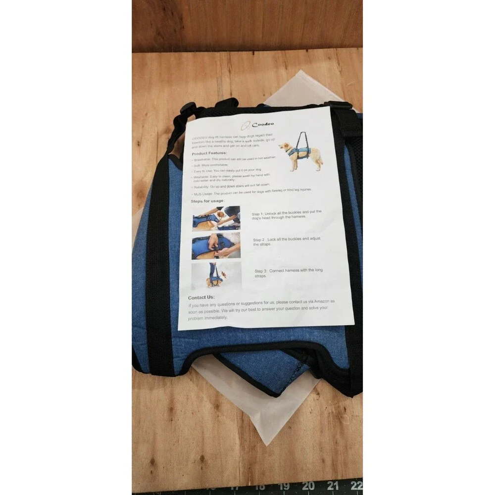 Coodeo Dog Lift Harness Sling Blue/ Black Size Large